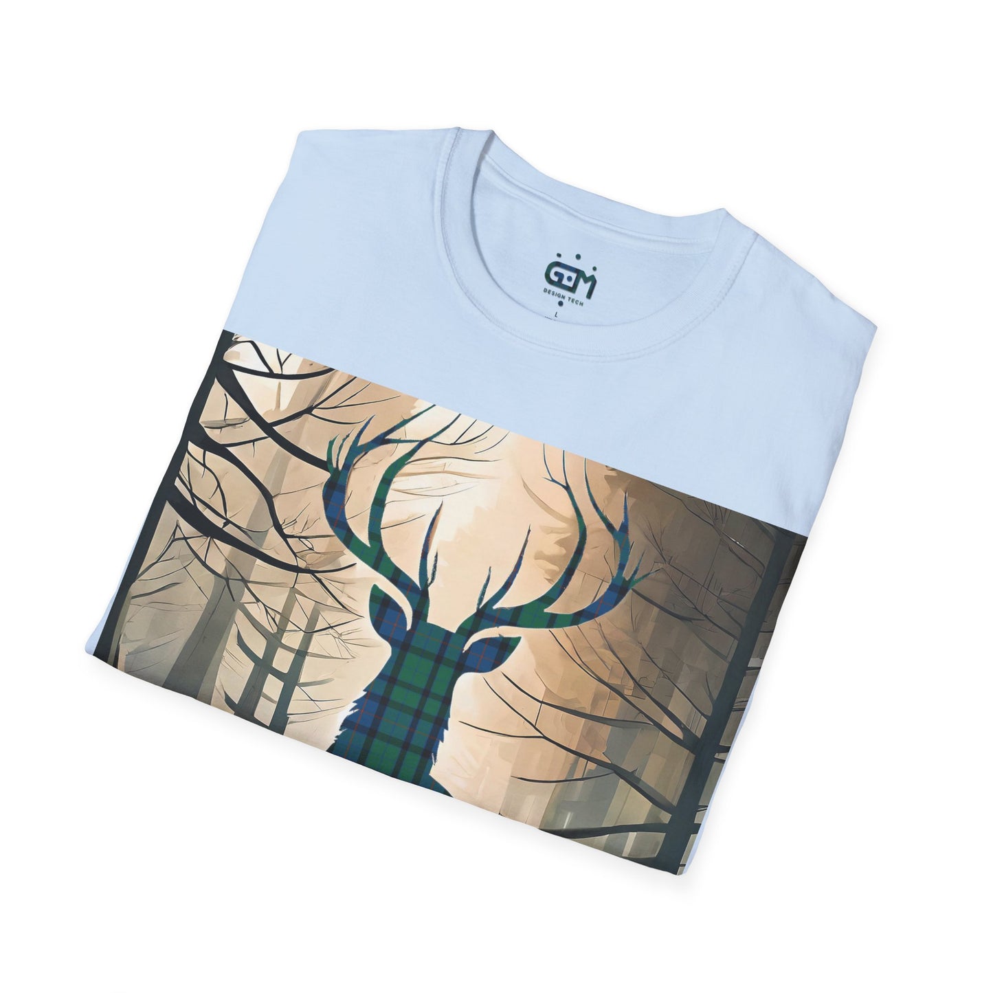 Stag Tartan Silhouette Softstyle T-Shirt - Flower of Scotland Tartan, Unisex Tee, Scottish Scenery, Various Colours