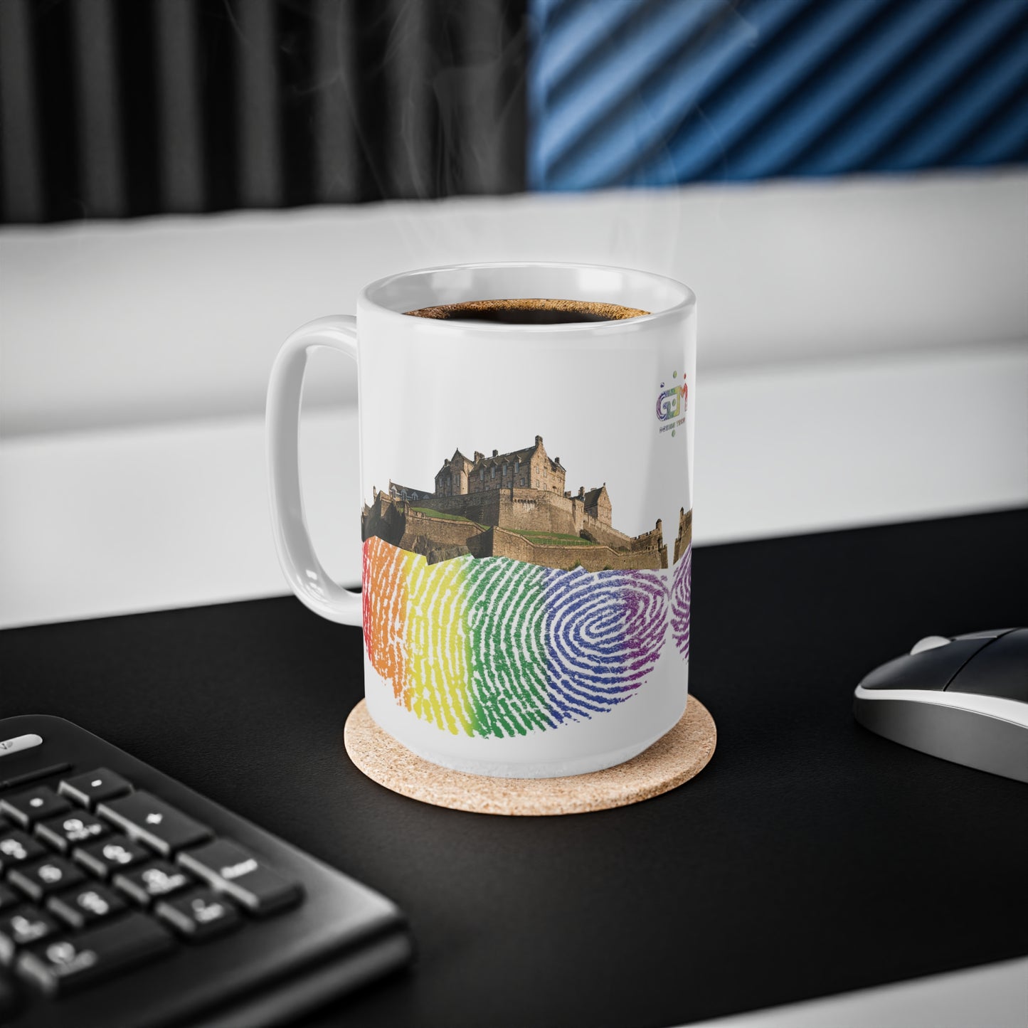 Pride Fingerprint Rock Edinburgh Castle Photo Mug, White