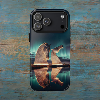 Kelpies Northern Lights Art Variant Phone Case, Scotland, Apple