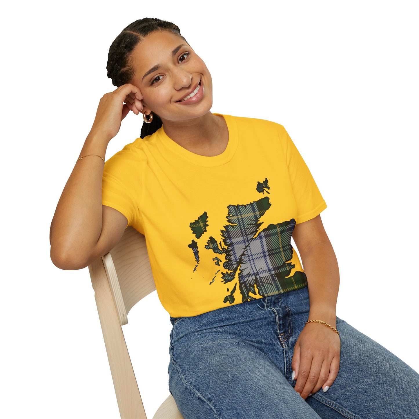 Scotland Tartan Map Softstyle Unisex T-Shirt, Gordon Dress Tartan, Various Colours