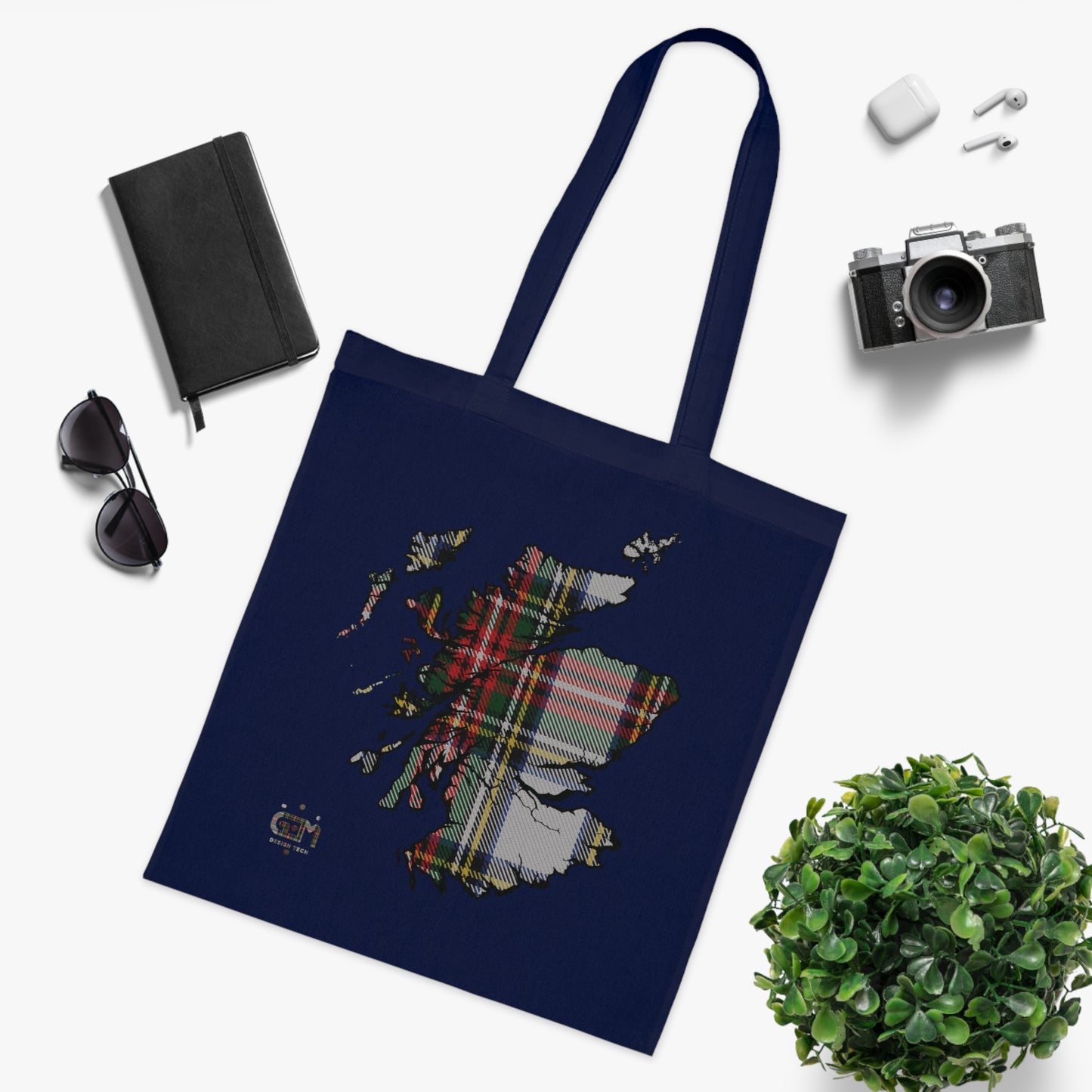 Reversible Scotland Tartan Map Cotton Tote Bag - Stewart Dress Tartan