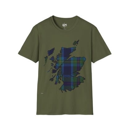 Scotland Tartan Map Softstyle Unisex T-Shirt, Miller Tartan, Various Colours