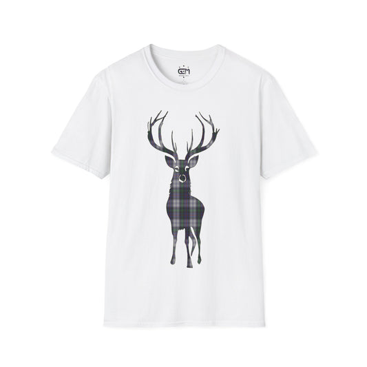 Tartan Stag Softstyle T-Shirt - Argyle Dress Tartan, Unisex Tee, Scottish Scenery, Various Colours