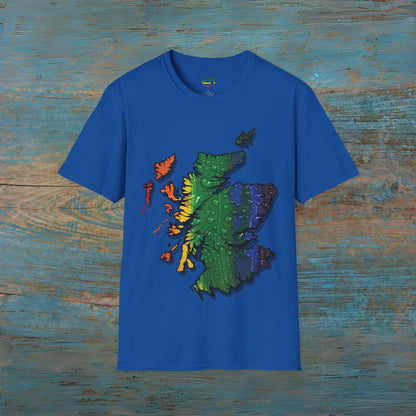 Pride Rain Scotland Map T-shirt unisexe, différentes couleurs