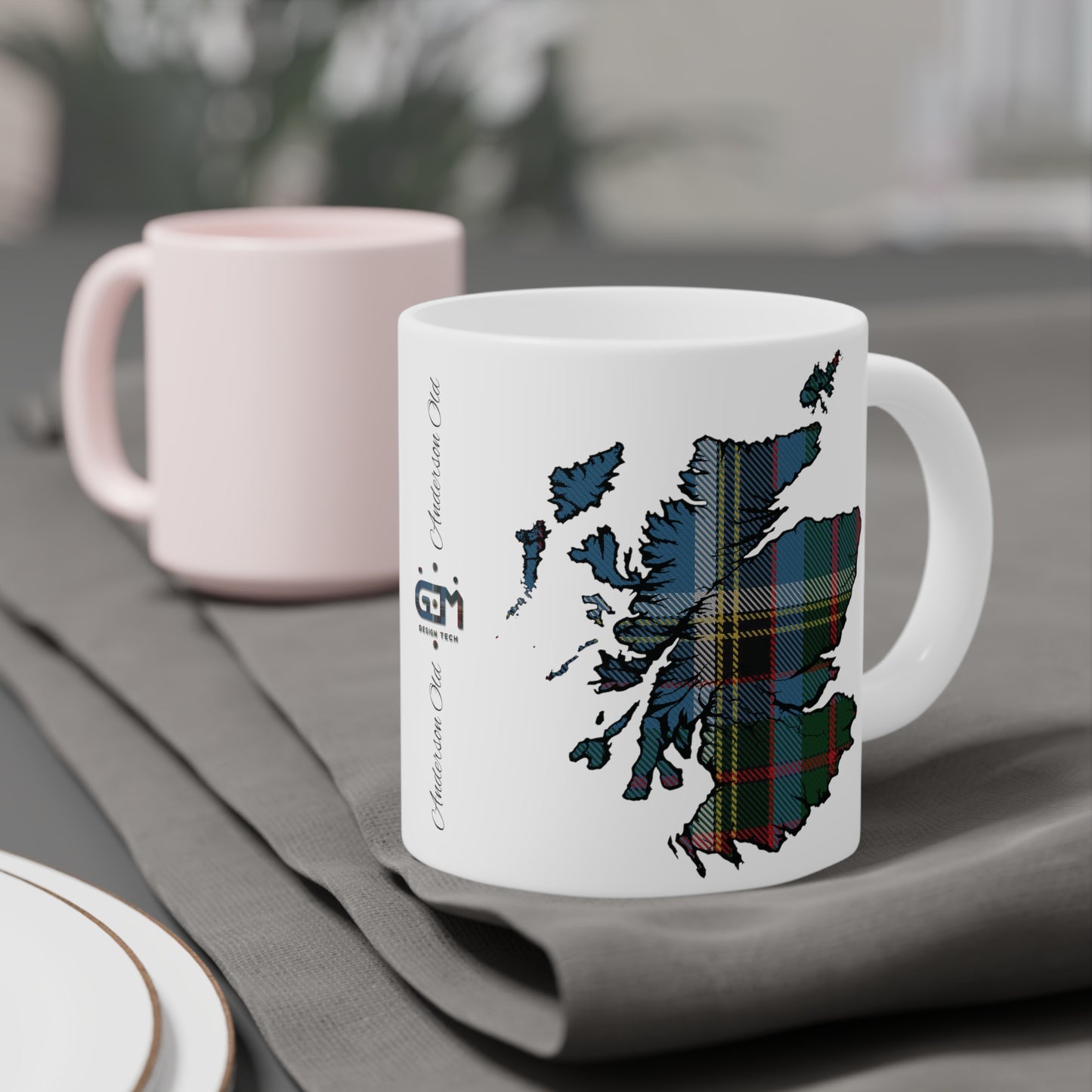 Scotland Tartan Map Mug - Anderson Old Tartan, Various Sizes