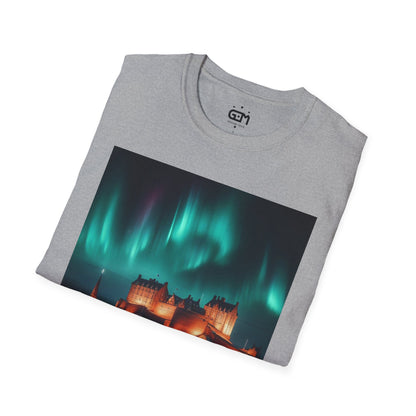 Edinburgh Castle with Northern Lights Softstyle Unisex T-Shirt, Scotland Tee