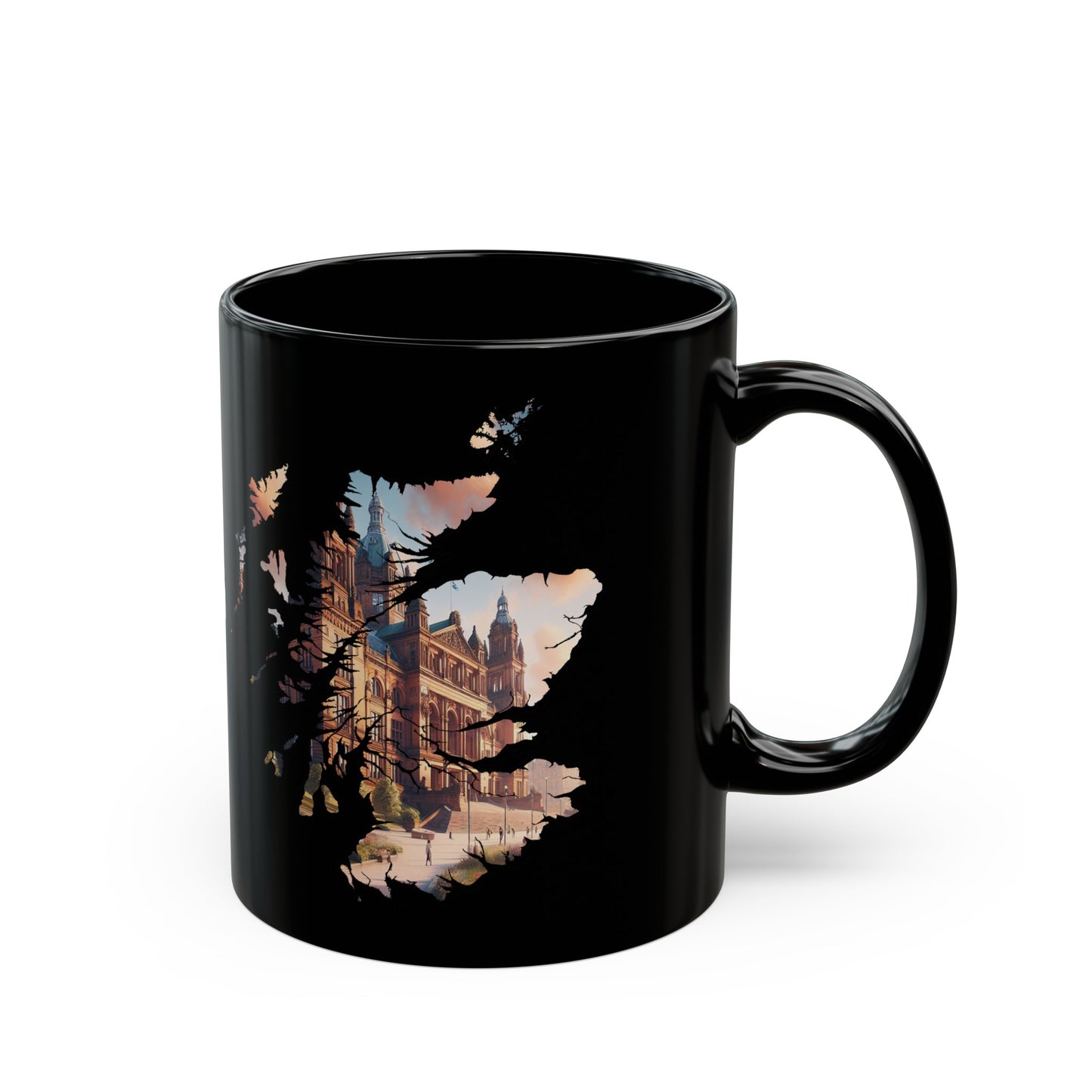 Glasgow Kelvingrove Art Gallery Scotland Map Mug, Coffee Cup, Tea Cup, Scottish Art, Scottish Nature, Scottish Landmarks, Black