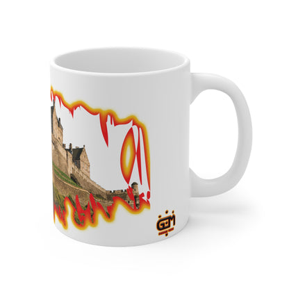 Edinburgh Castle Fire Effect Photo Mug, White