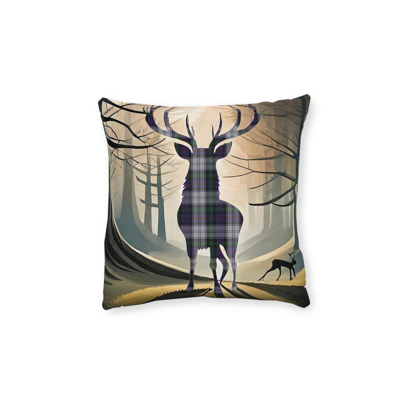 Reversible Square Cushion : Stag / Scotland Map - Argyle Dress Tartan, Various Sizes