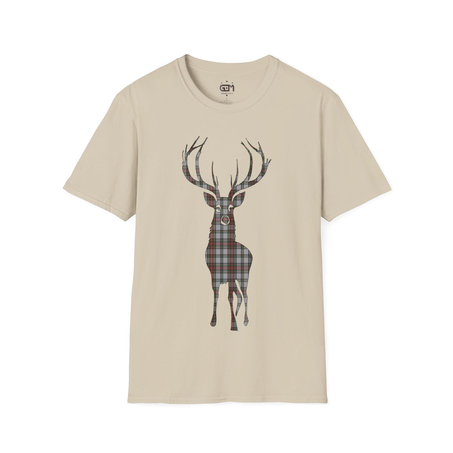 Tartan Stag Softstyle T-Shirt - Stewart Dress Tartan, Unisex Tee, Scottish Scenery, Various Colours