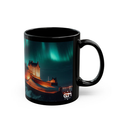 Edinburgh Castle Northern Lights Mug, Coffee Cup, Tea Cup, Scottish Art, Scottish Landmarks, Scottish Nature, Black