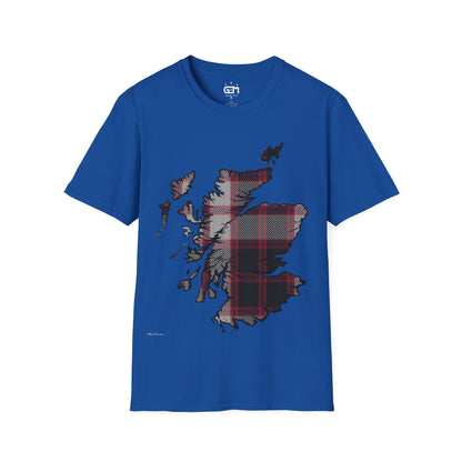 Scotland Tartan Map Softstyle Unisex T-Shirt, MacPherson Tartan, Various Colours