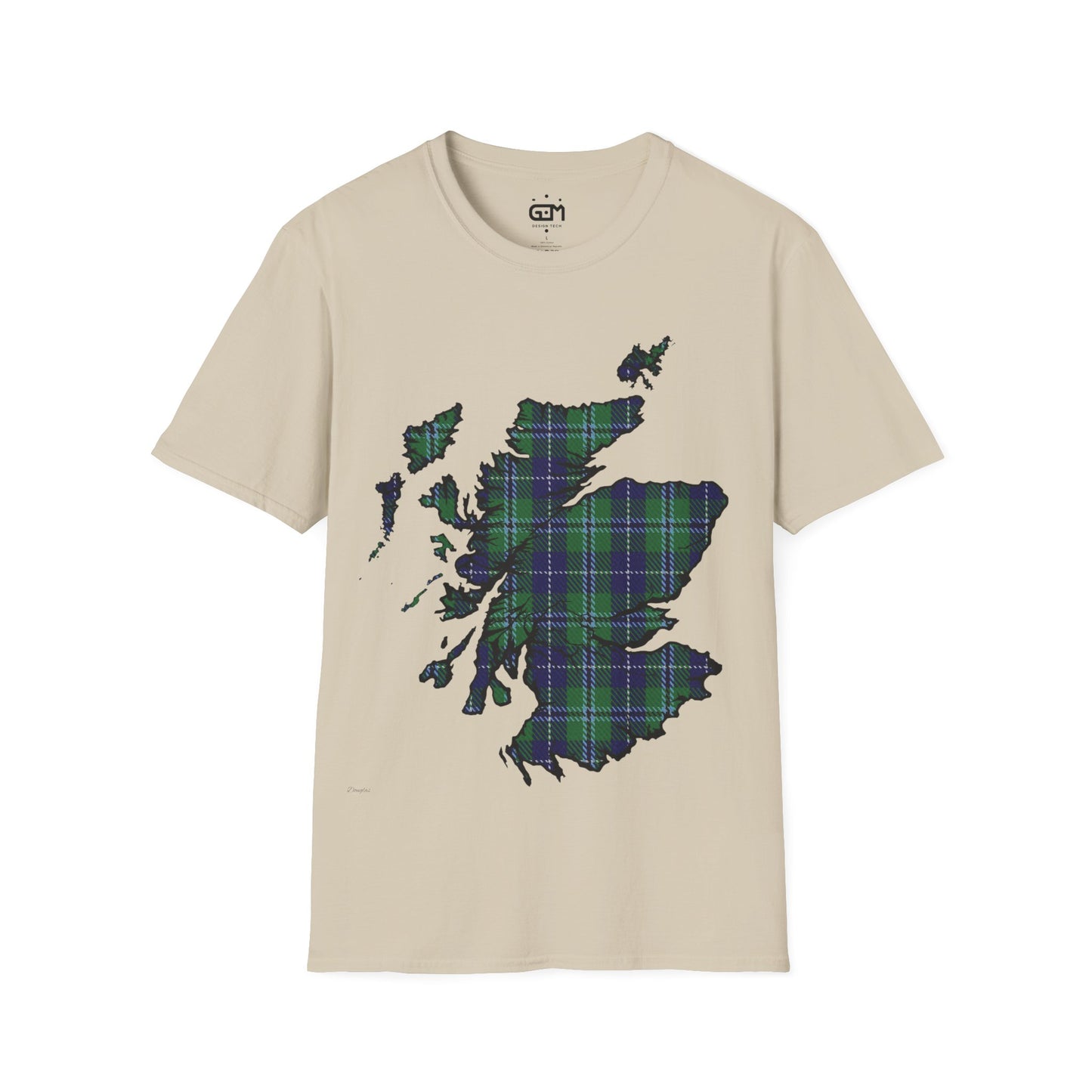 Scotland Tartan Map Softstyle Unisex T-Shirt, Douglas Tartan, Various Colours