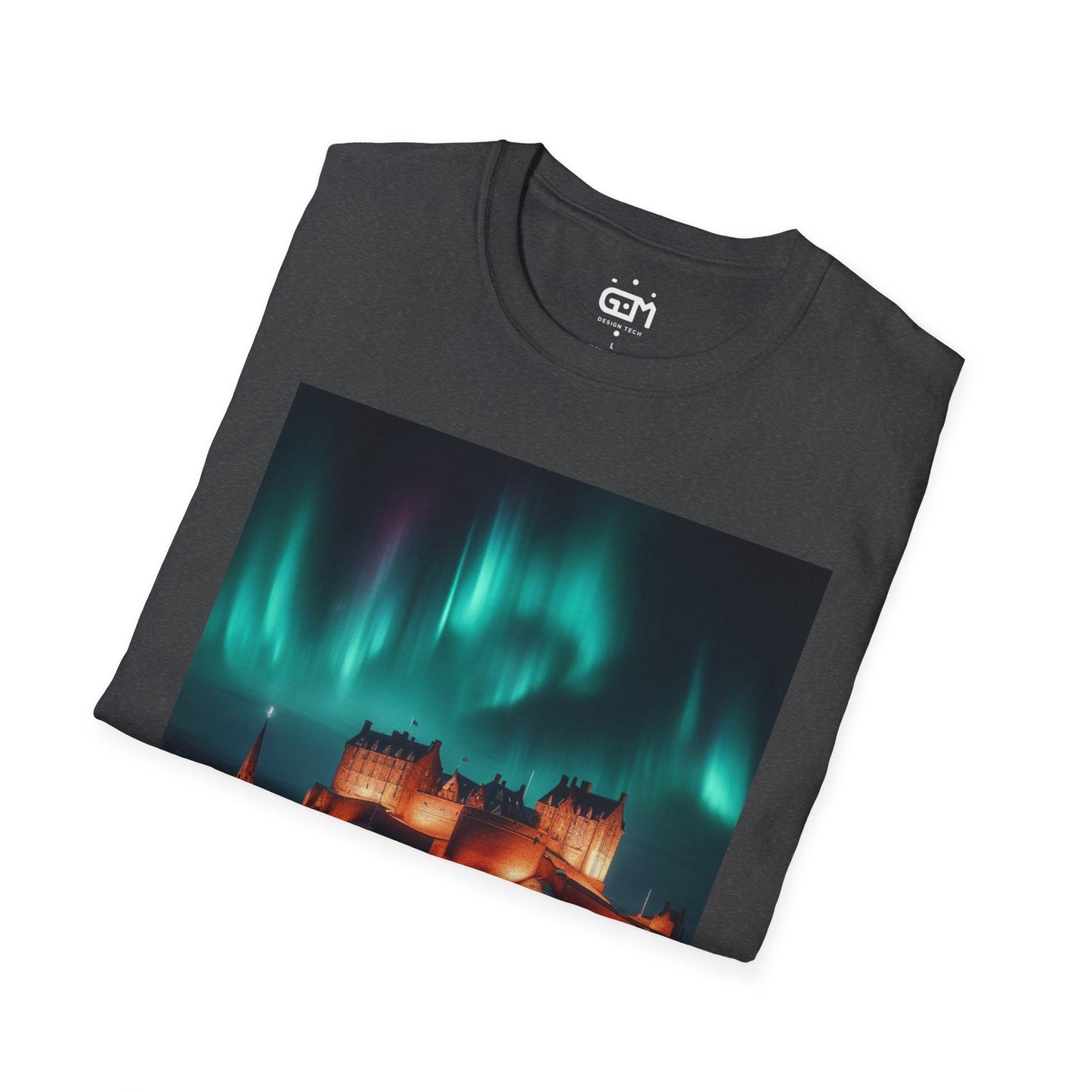 Edinburgh Castle with Northern Lights Softstyle Unisex T-Shirt, Scotland Tee