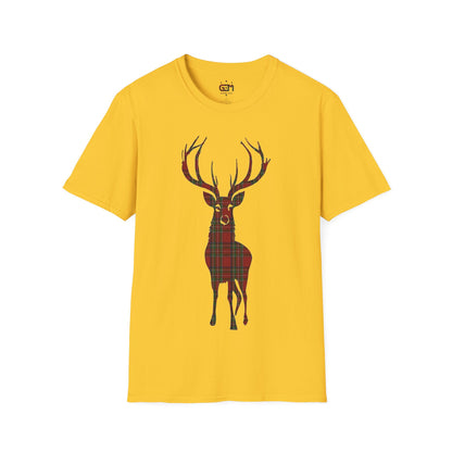 Tartan Stag Softstyle T-Shirt - Stewart Royal Tartan, Unisex Tee, Scottish Scenery, Various Colours