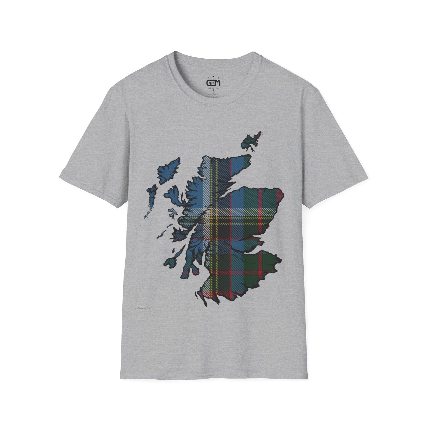 Scotland Tartan Map Softstyle Unisex T-Shirt, Anderson Old Tartan, Various Colours