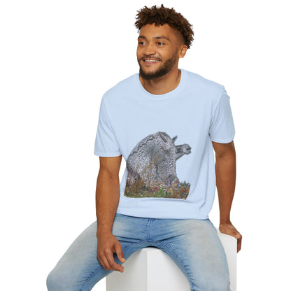 Scottish Kelpies with Meadow No Sky Photo Softstyle Unisex T-Shirt, Scotland Tee