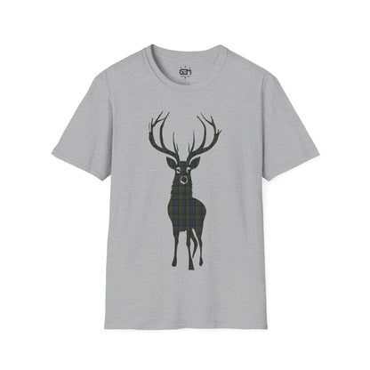 Tartan Stag Softstyle T-Shirt - Campbell Tartan, Unisex Tee, Scottish Scenery, Various Colours