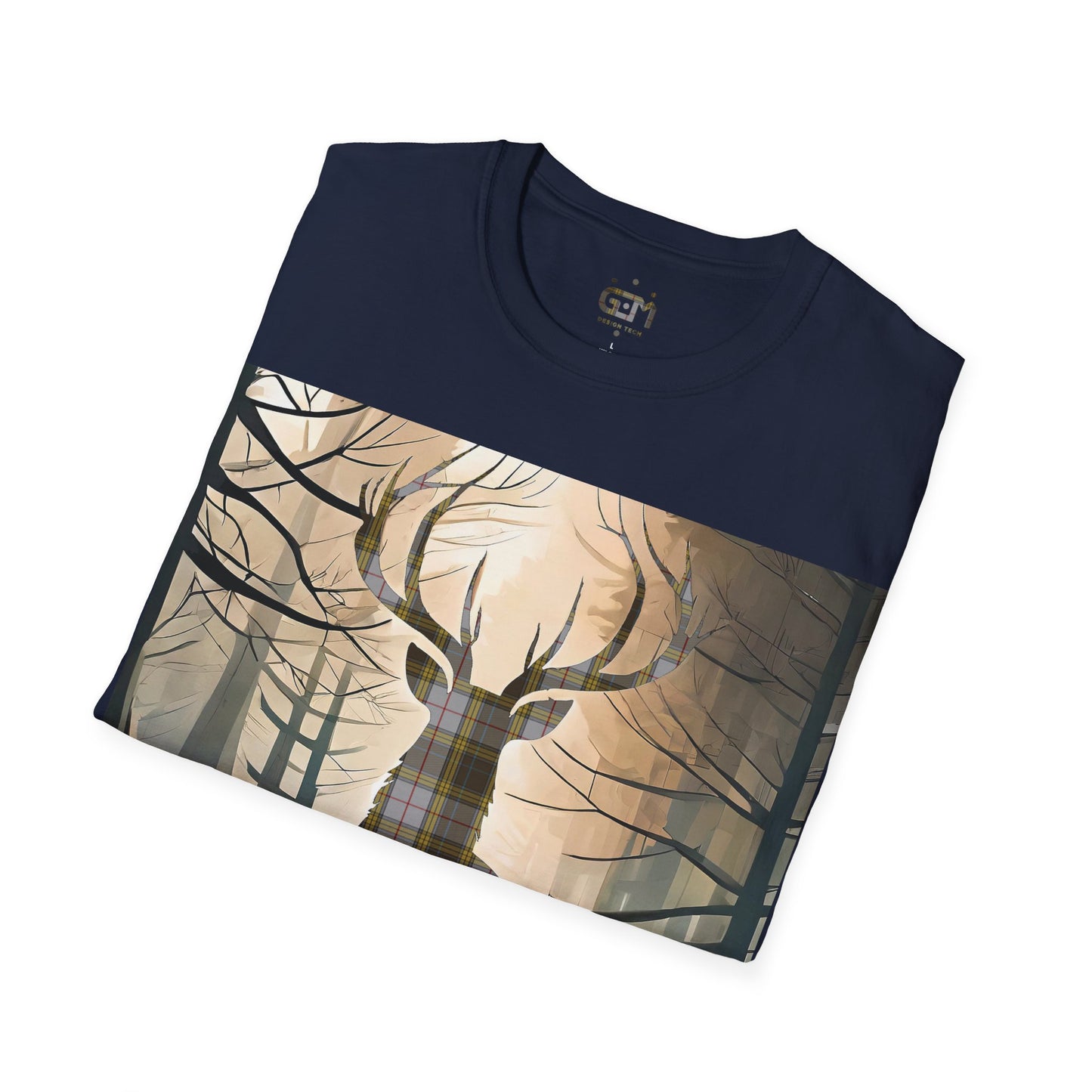 Stag Tartan Silhouette Softstyle T-Shirt - Buchanan Tartan, Unisex Tee, Scottish Scenery, Various Colours