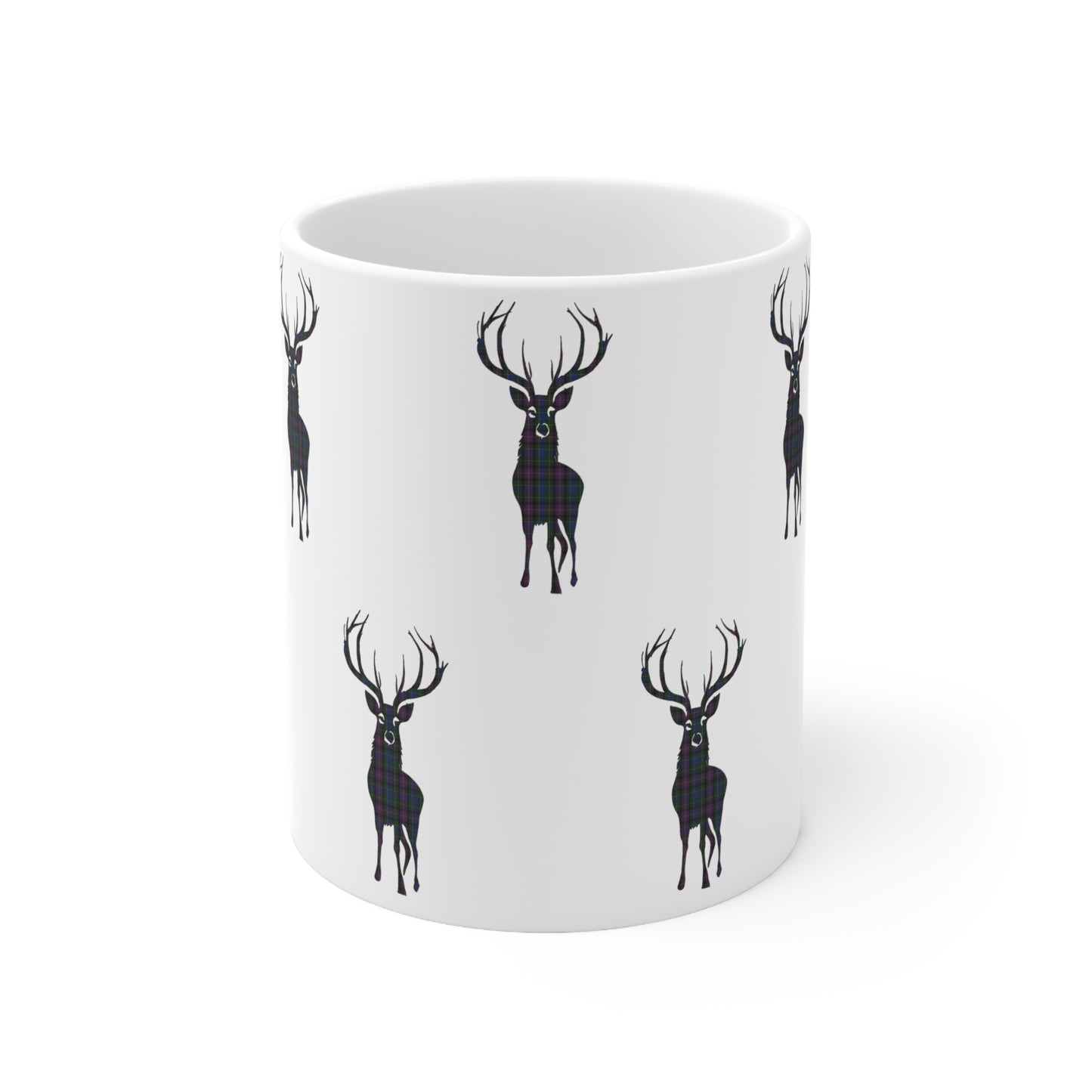 Tartan Stag Mug - Rankin Tartan, Coffee Cup, Tea Cup, Scotland, White