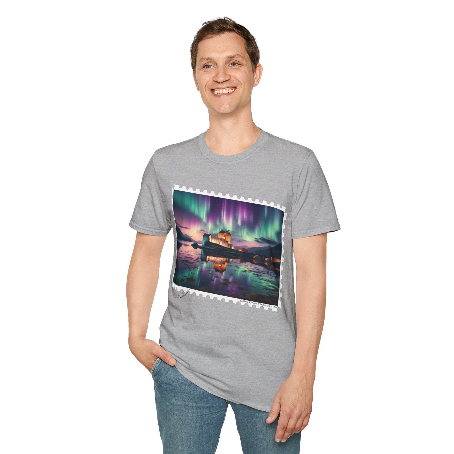 Postcard Eilean Donan Castle Art Softstyle T-Shirt, Unisex Tee, Scotland Shirt, Various Colours