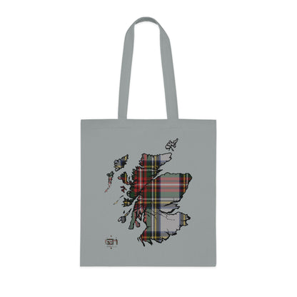 Reversible Scotland Tartan Map Cotton Tote Bag - Stewart Dress Tartan