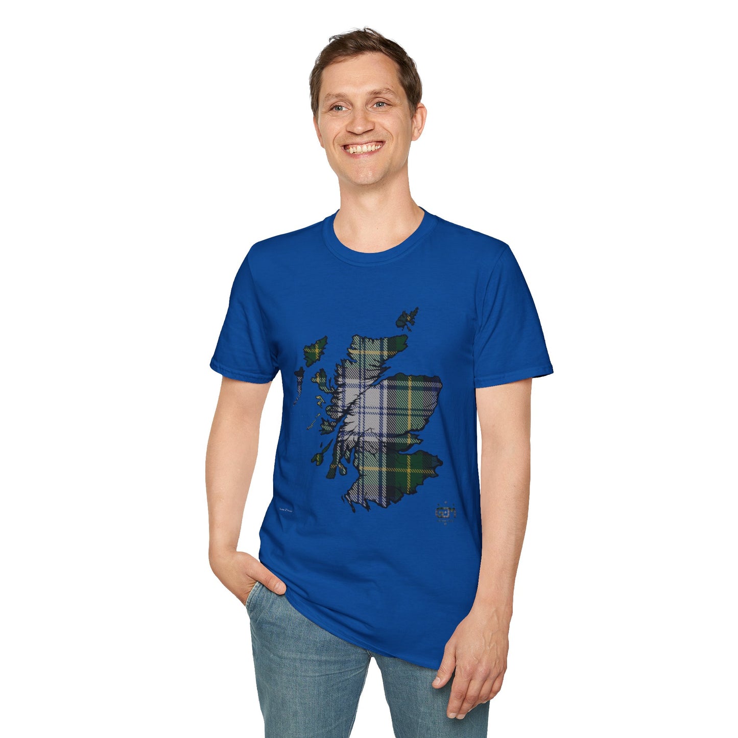 Tartan Scotland Map Softstyle Unisex T-Shirt - Gordon Dress Tartan Tee