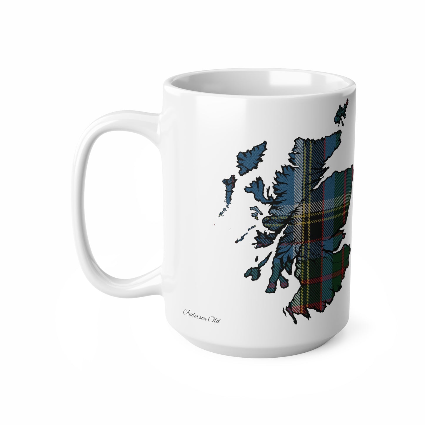 Anderson Old Tartan Scotland Map Mug, Coffee Cup, Tea Cup, Scotland, White