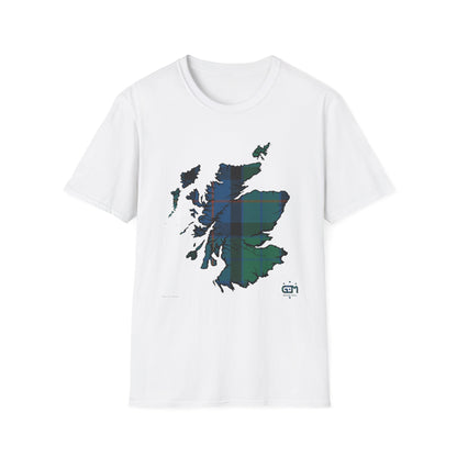 Tartan Scotland Map Softstyle T-Shirt unisexe - Fleur d’Écosse Tartan Tee 