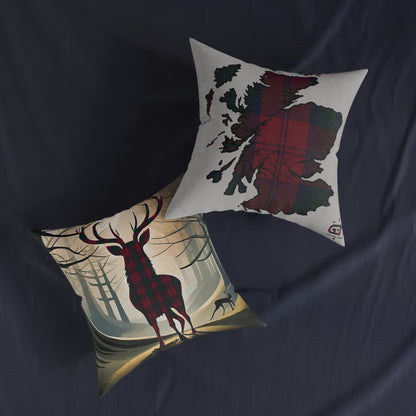 Reversible Square Cushion : Stag / Scotland Map - Lindsay Tartan, Various Sizes