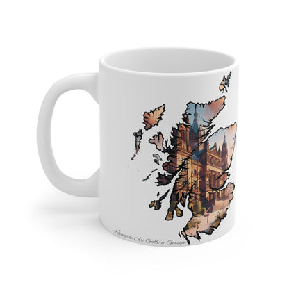 Glasgow Kelvingrove Art Gallery Scotland Map Mug, Coffee Cup, Tea Cup, Scottish Art, Scottish Landmark, Scenery, Nature, White