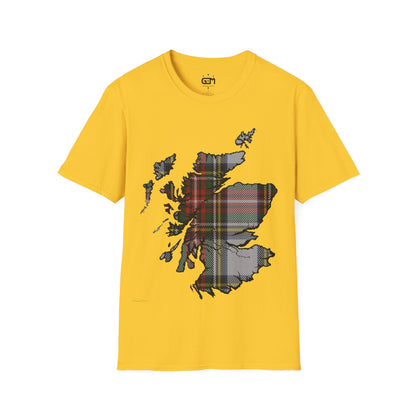 Scotland Tartan Map Softstyle Unisex T-Shirt, Stewart Dress Tartan, Various Colours