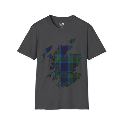 Scotland Tartan Map Softstyle Unisex T-Shirt, Miller Tartan, Various Colours