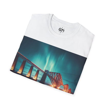 Forth Rail Bridge with Northern Lights Softstyle T-Shirt, Unisex Tee, Scotland Shirt, Scottish Landmark, Nature, Scenery, Various Colours