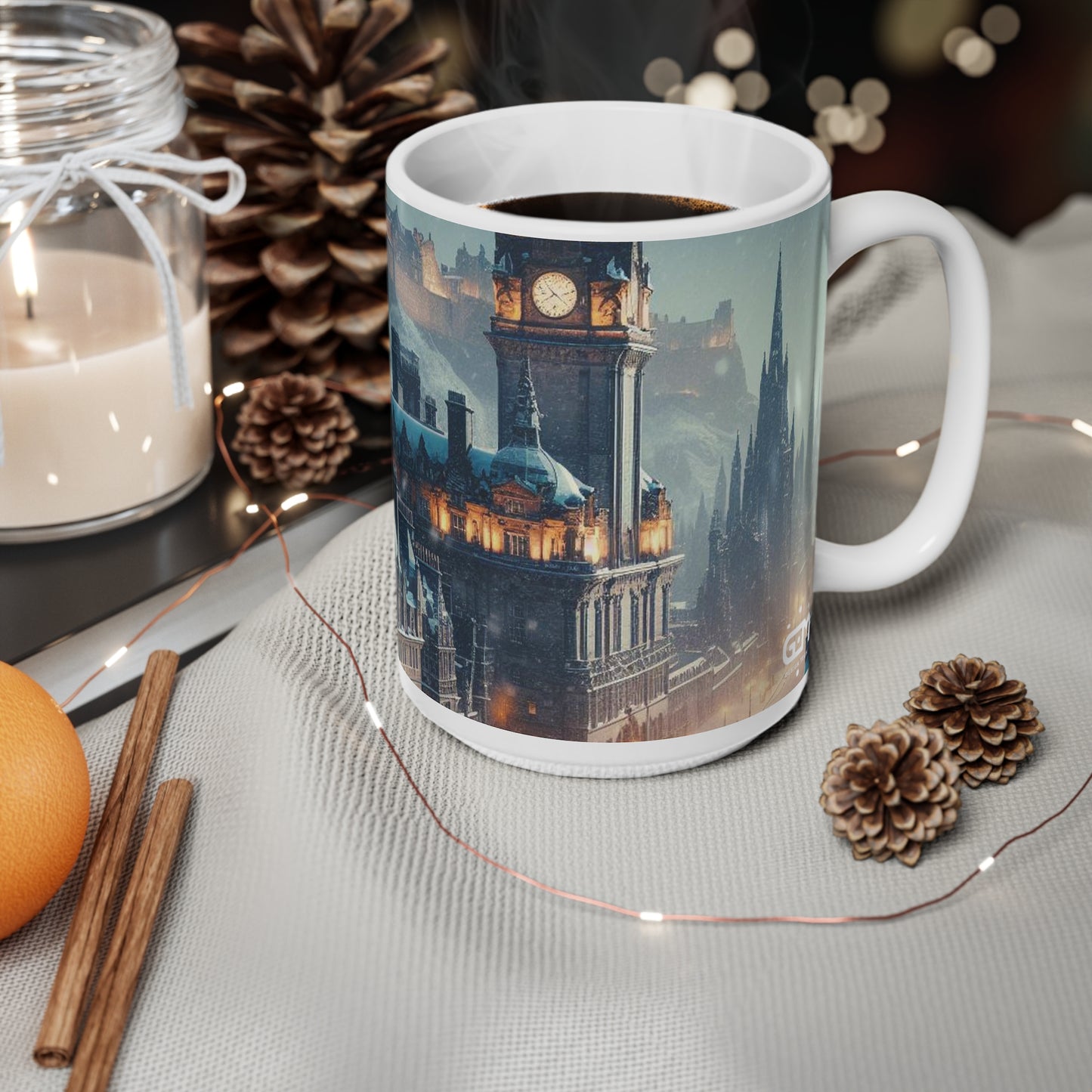 Edinburgh in Winter Mug, Coffee Cup, Tea Cup, Scottish Art, Scottish Landmarks, Scottish Nature, White