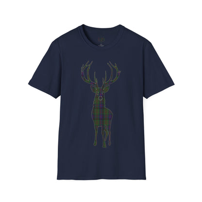 Tartan Stag Softstyle T-Shirt - MacDonald Tartan, Unisex Tee, Scottish Scenery, Various Colours