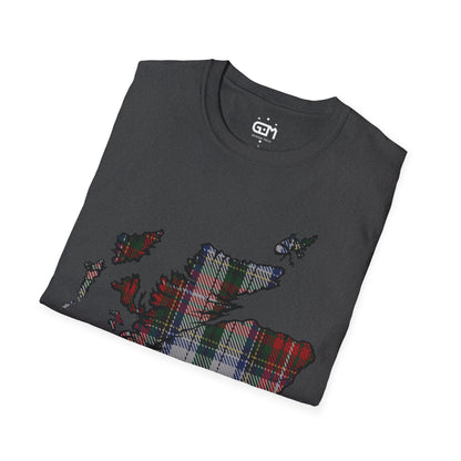 Scotland Tartan Map Softstyle Unisex T-Shirt, Stewart Tartan, Various Colours