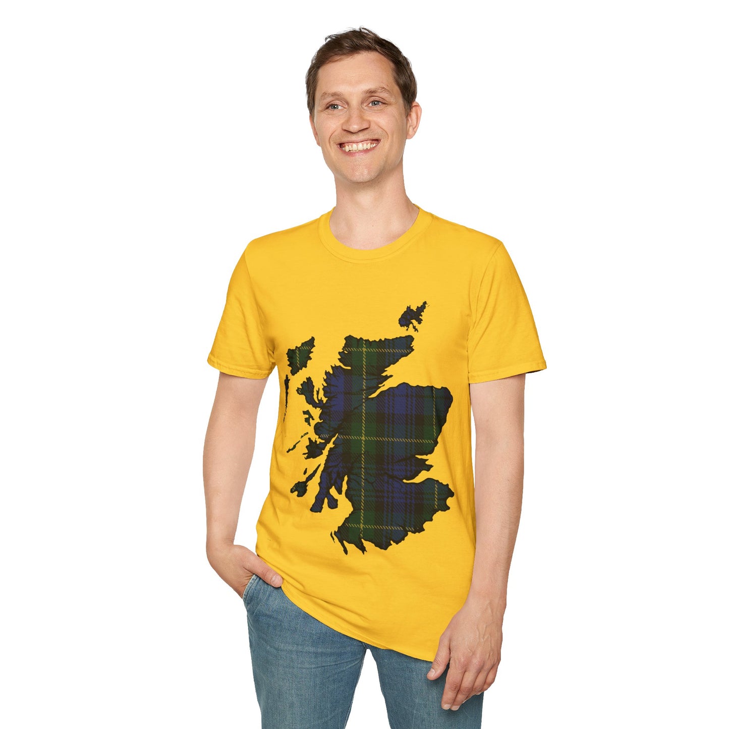 Scotland Tartan Map Softstyle Unisex T-Shirt, Gordon Tartan, Various Colours