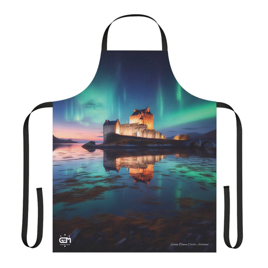 Eilean Donan Castle Northern Lights Apron, Scottish Art, Scottish Landmarks, Scottish Nature, Cooking Apparel, Chef Accessory