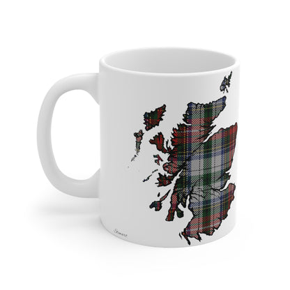 Stewart Tartan Scotland Map Mug, Coffee Cup, Tea Cup, Scotland, White