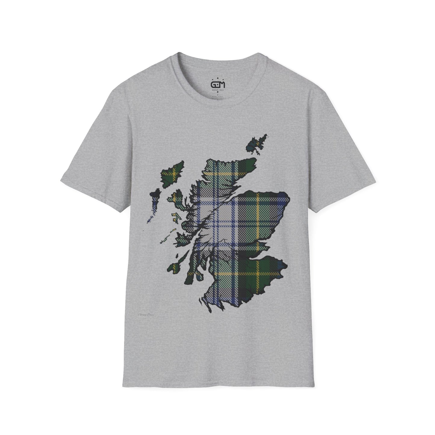 Scotland Tartan Map Softstyle Unisex T-Shirt, Gordon Dress Tartan, Various Colours