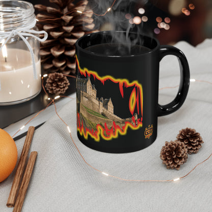 Edinburgh Castle Fire Effect Photo Mug, Black