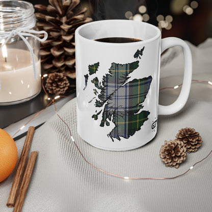 Gordon Dress Tartan Scotland Map Mug, Coffee Cup, Tea Cup, Scotland, White