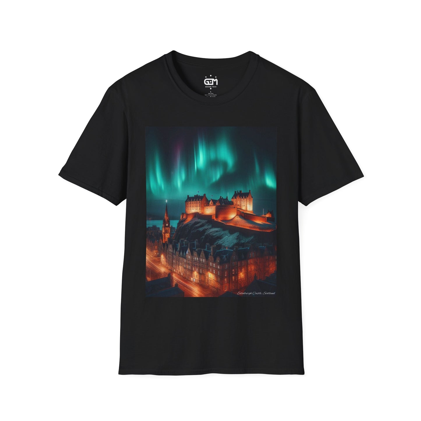 Edinburgh Castle with Northern Lights Softstyle Unisex T-Shirt, Scotland Tee