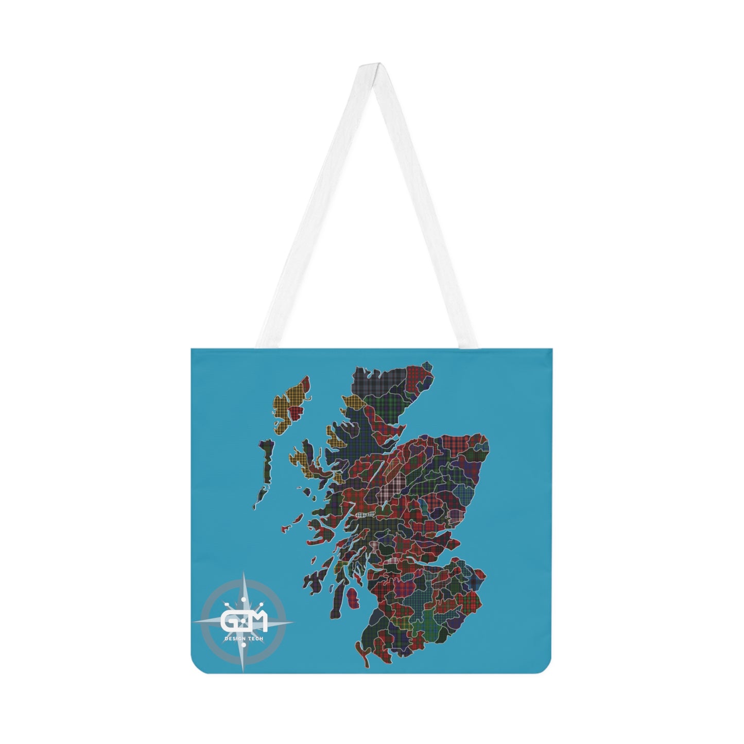 Scotland Map of Clans Tartan Shoulder Tote Bag, Turquoise