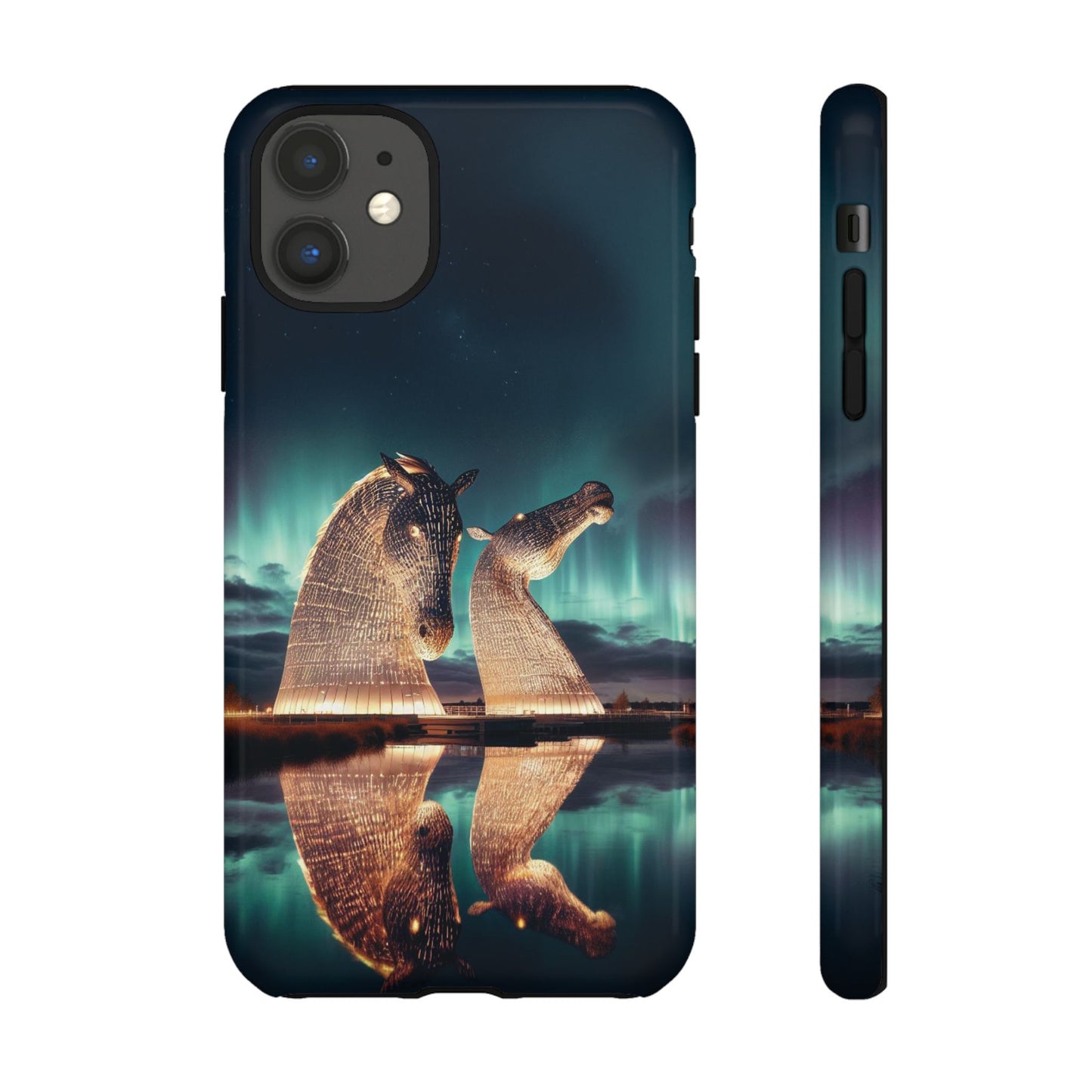Kelpies Northern Lights Art Variant Phone Case, Scotland, Apple