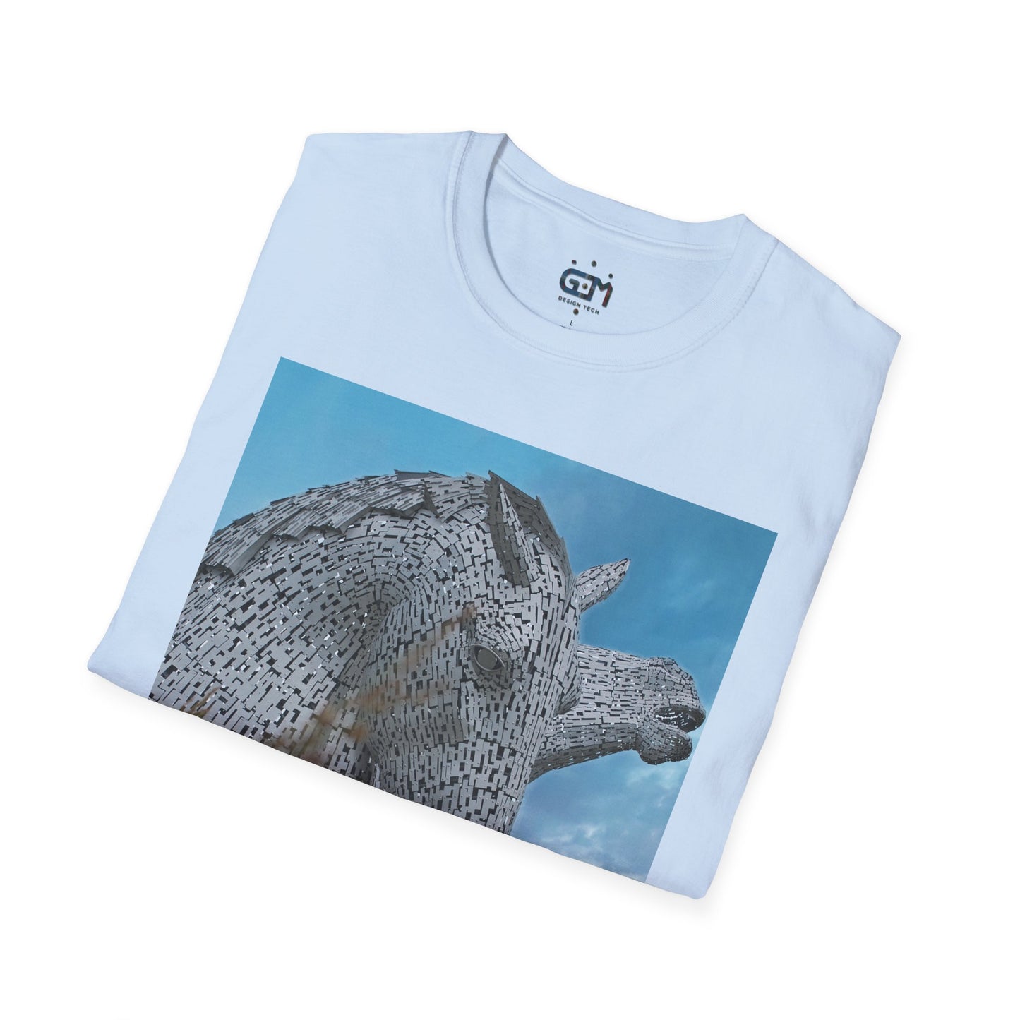 Kelpies with Meadow Photo Softstyle Unisex T-Shirt, Scottish Tee