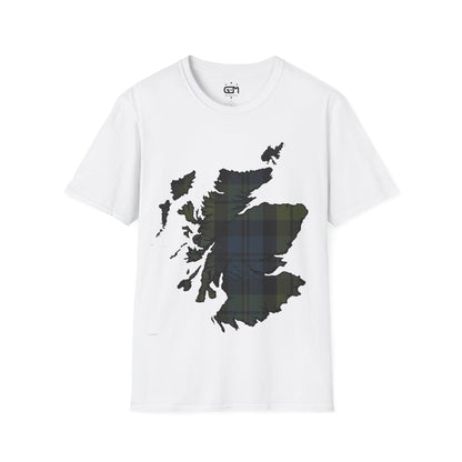 Scotland Tartan Map Softstyle Unisex T-Shirt, Campbell Tartan, Various Colours