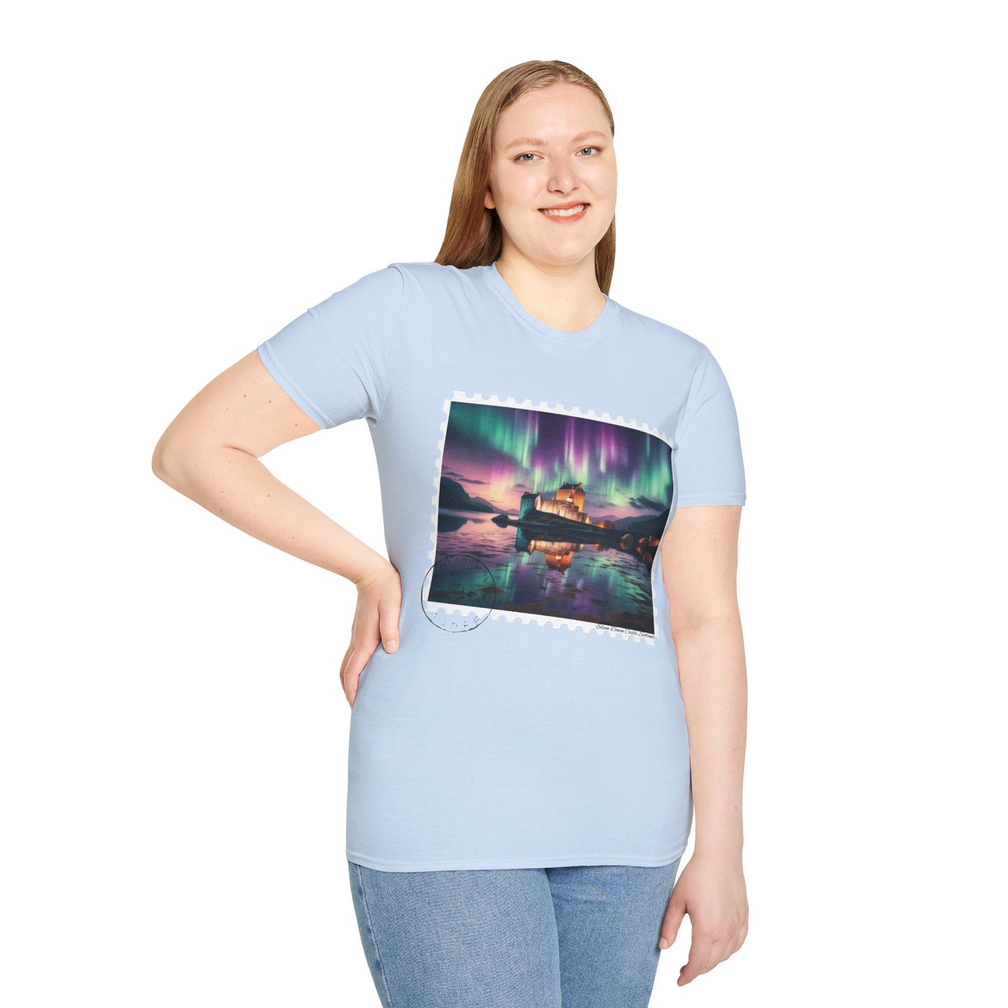 Postcard Eilean Donan Castle Art Softstyle T-Shirt, Unisex Tee, Scotland Shirt, Various Colours