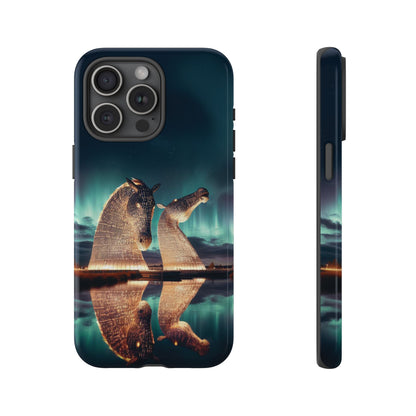 Kelpies Northern Lights Art Variant Phone Case, Scotland, Apple